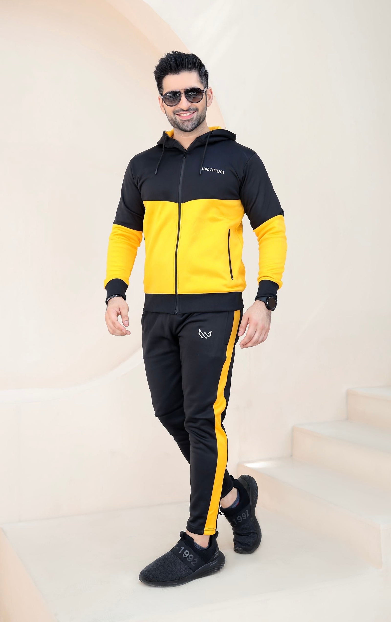Black and Yellow Hoodie Tracksuit for Winter - Wearium