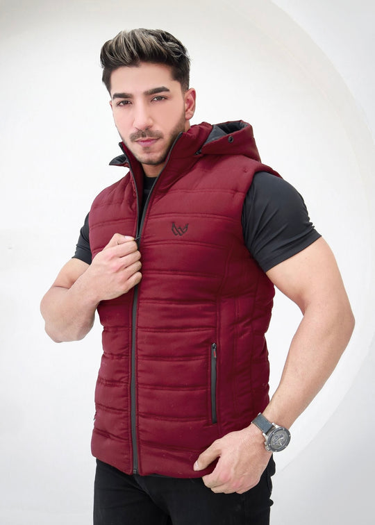 Red puffer jacket
