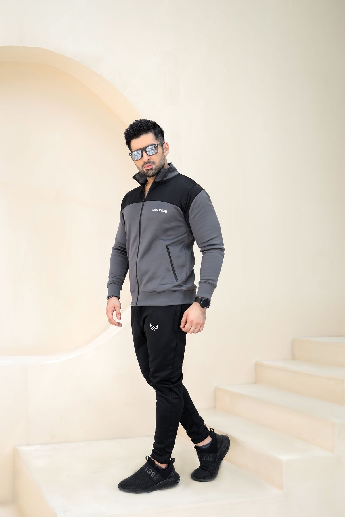 Black and Charcoal Tracksuit - Winter Tracksuit - Wearium