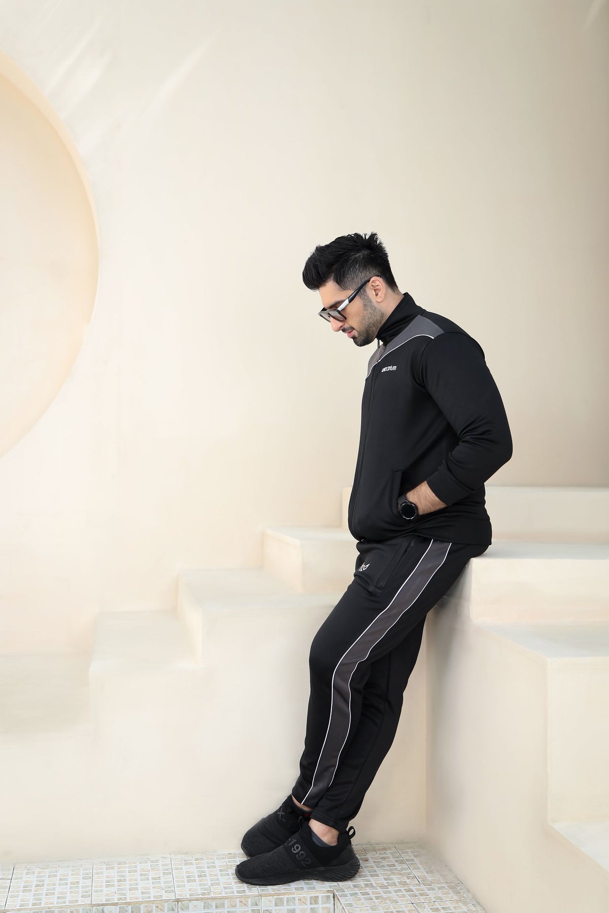 Black and Charcoal Tracksuit For Men - Wearium