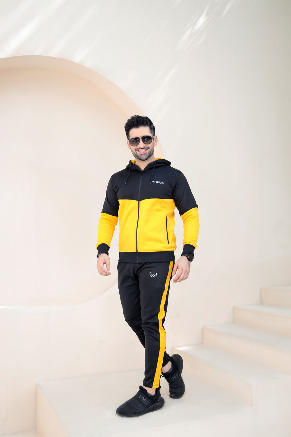 Black and Yellow Hoodie Tracksuit for Winter - Wearium