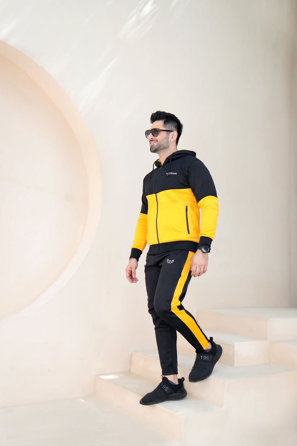 Black and Yellow Hoodie Tracksuit for Winter - Wearium