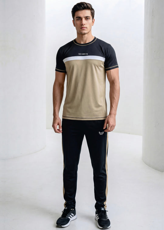 Tan Trimmed 5-Thread - Dri-Fit Tracksuit