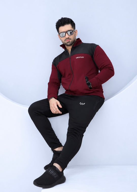 Active Streetwear - Burgundy/Black Winter Tracksuit