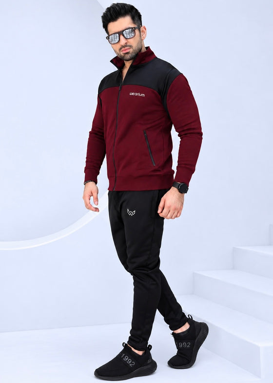 Active Streetwear - Burgundy/Black Winter Tracksuit