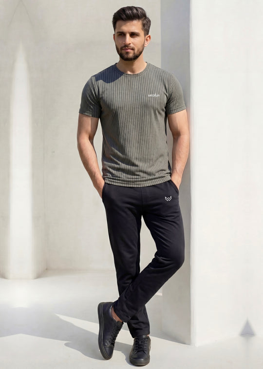 Imported Rib‑Line Stretch - Charcoal Tracksuit