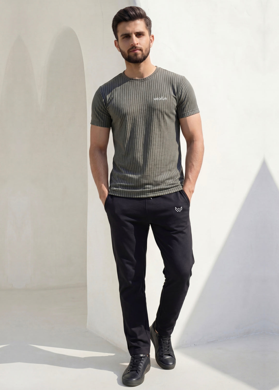 Imported Rib‑Line Stretch - Charcoal Tracksuit