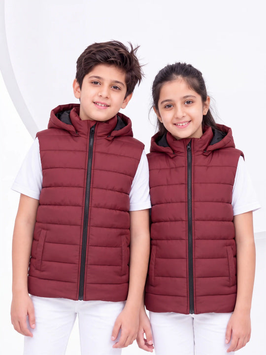 Removable Hood Puffer Jacket - Maroon Kids