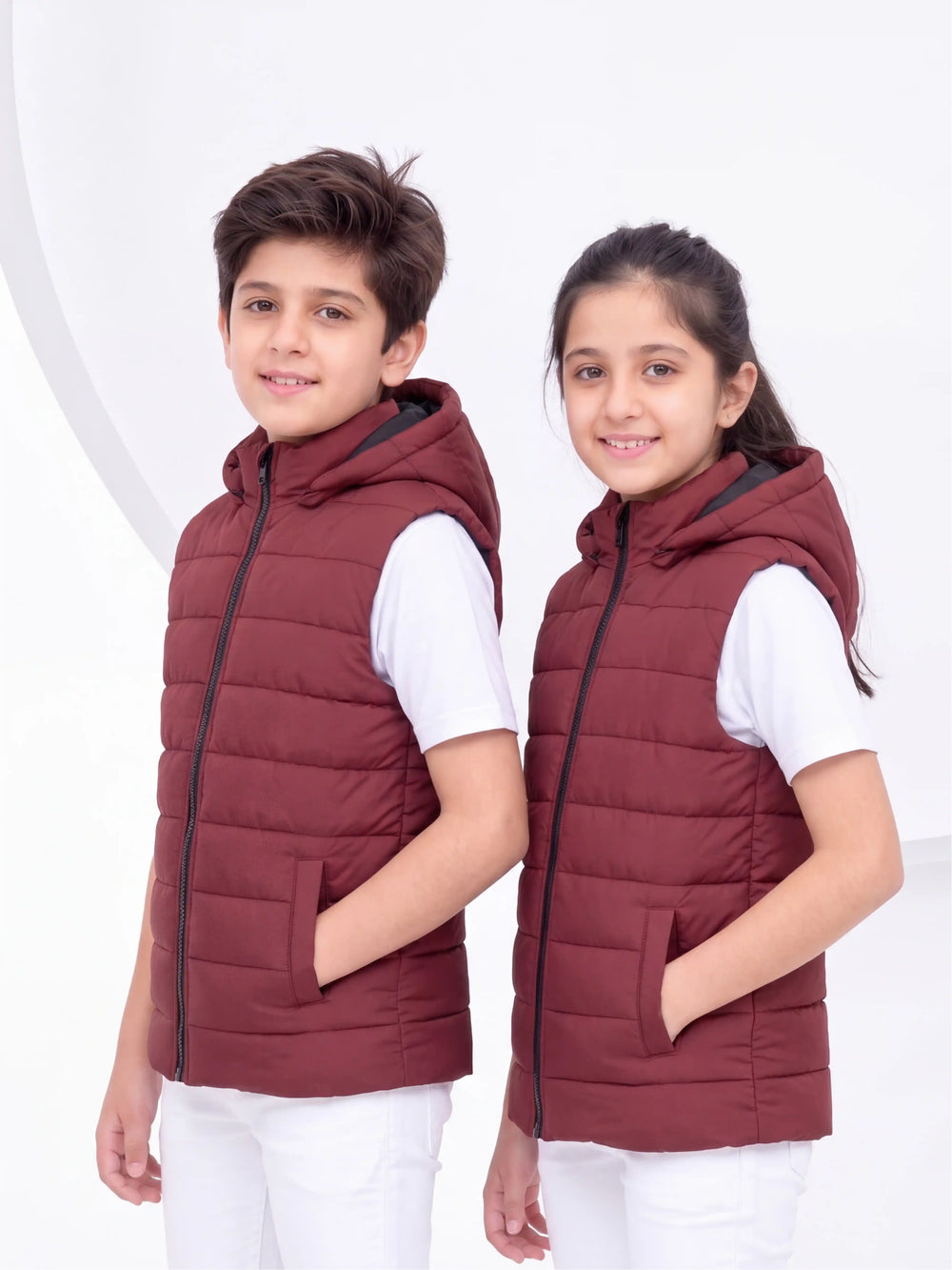 Removable Hood Puffer Jacket - Maroon Kids