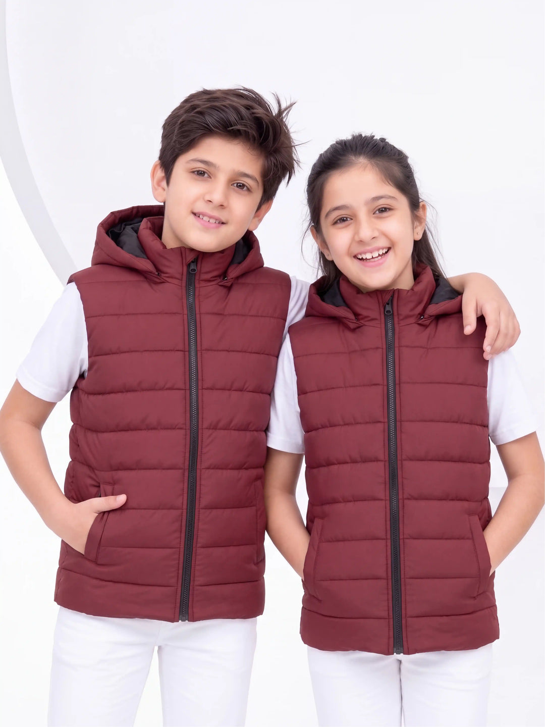Removable Hood Puffer Jacket - Maroon Kids