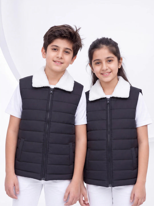 Elegant Sherpa Puffer Jacket - Black Kids