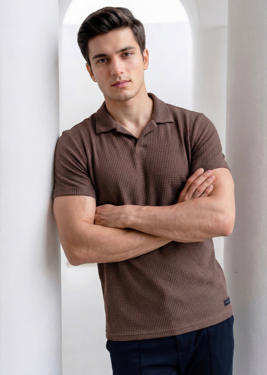 Imported Waffle Weave - Brown Polo