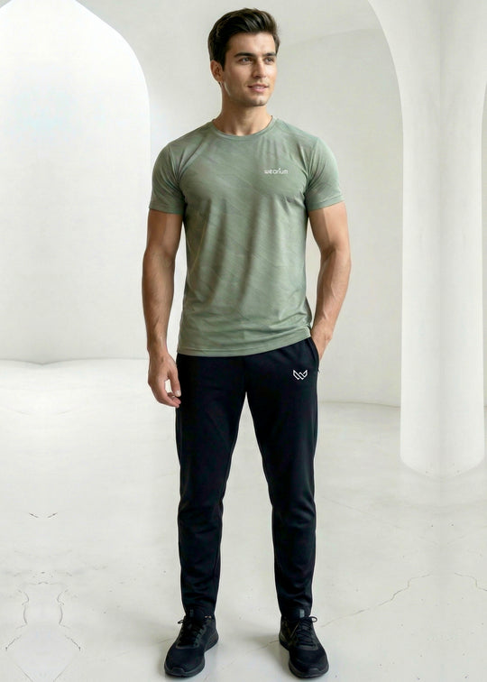 Geometric Jacquard Sage Green - Spendex Tee Tracksuit
