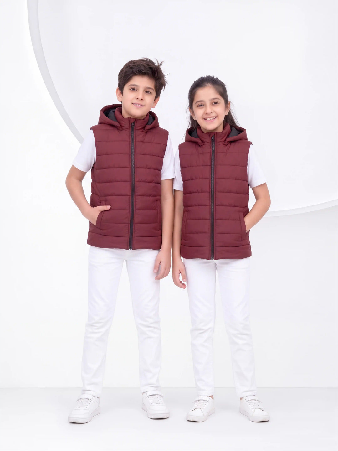 Removable Hood Puffer Jacket - Maroon Kids