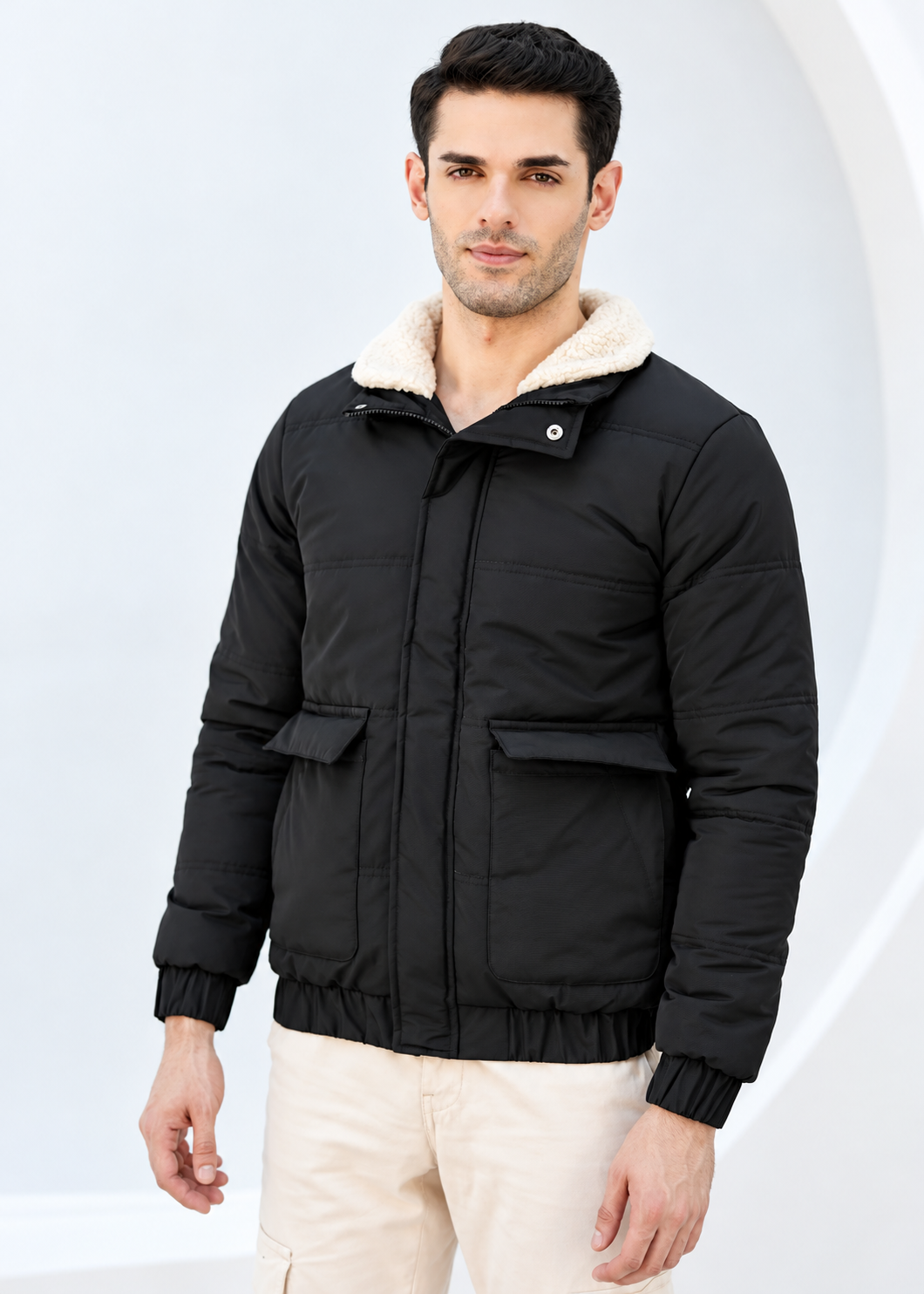 Solid Sherpa Sheild Jacket - Black