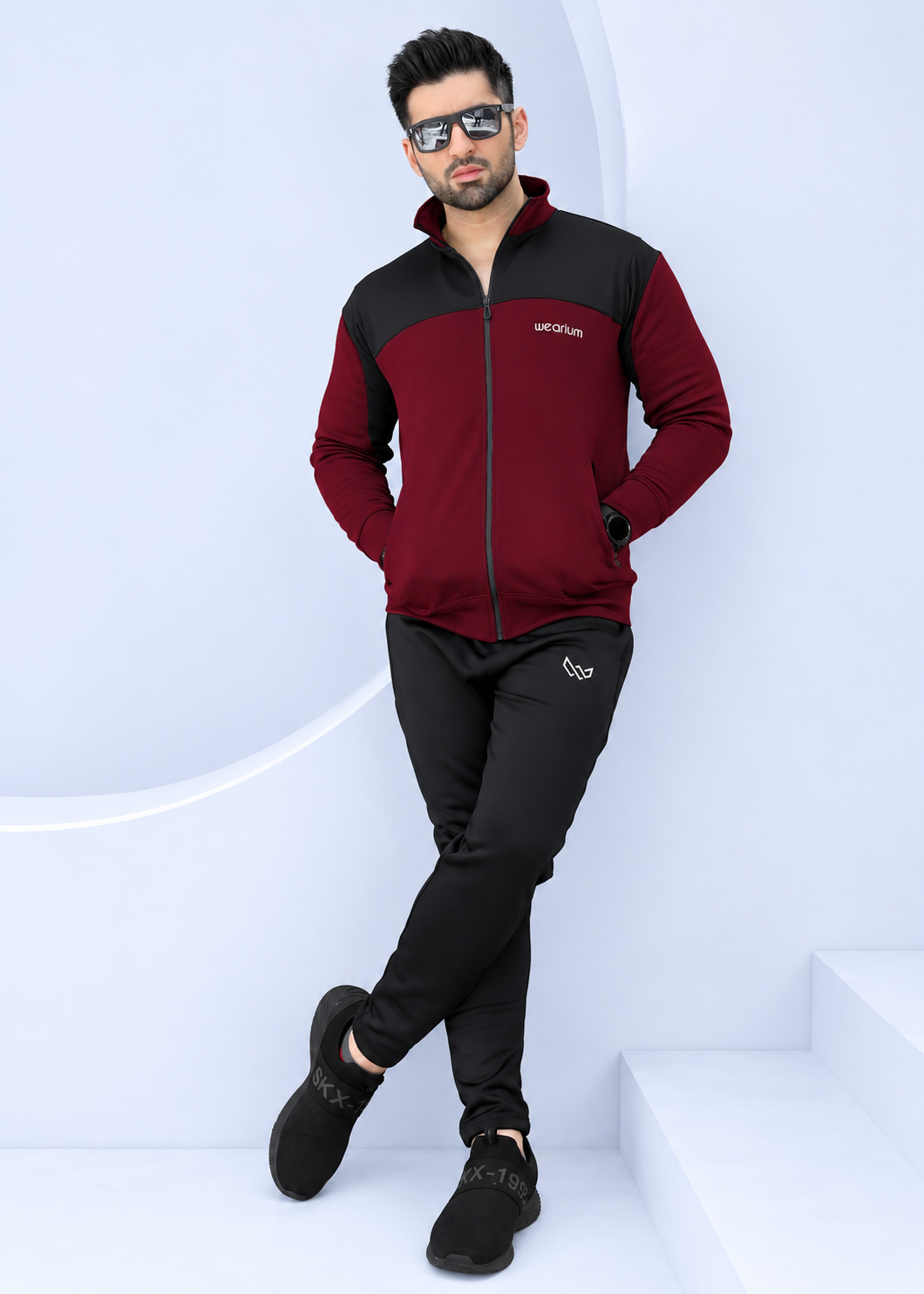 Active Streetwear - Burgundy/Black Winter Tracksuit