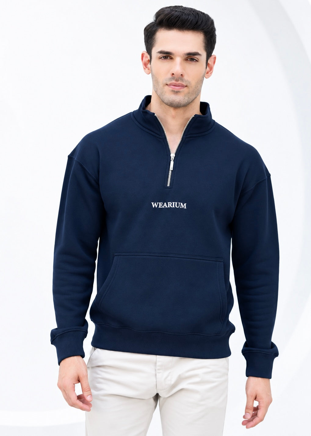 Quarter Zip Sweatshirt Navy - Premium Cotton Fleece