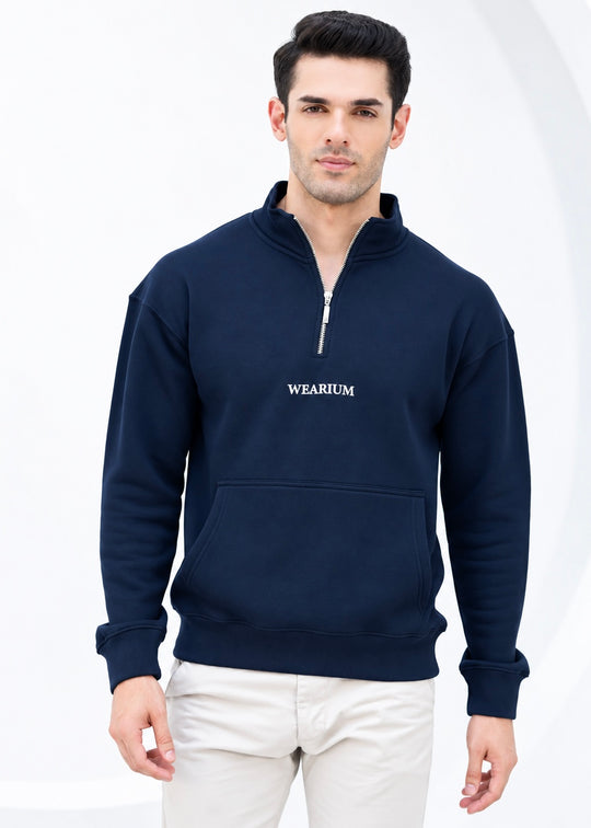 Quarter Zip Sweatshirt Navy - Premium Cotton Fleece