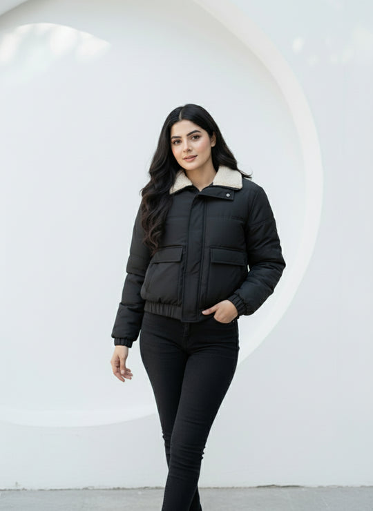 Solid Sherpa Sheild Jacket - Black