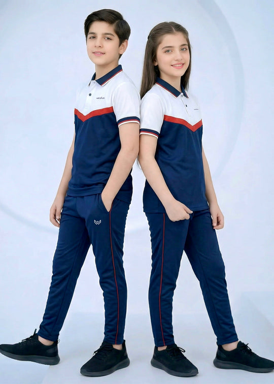 Red Accent Polo - Kids Dri-Fit Tracksuit