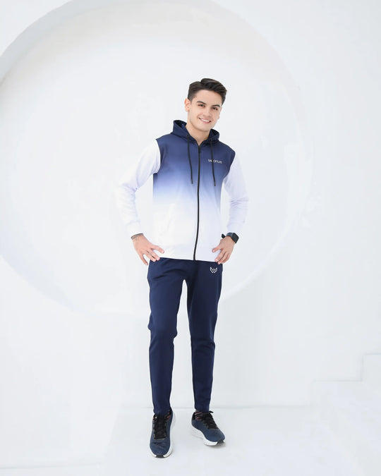 White and navy zip up hoodie twinset
