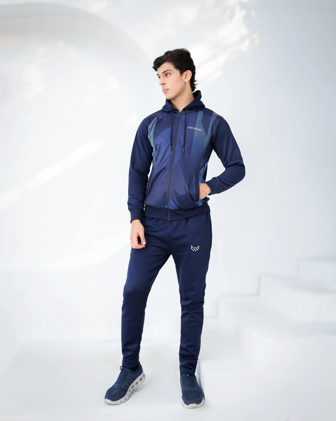 Men's navy tracksuit with zipper hoodie
