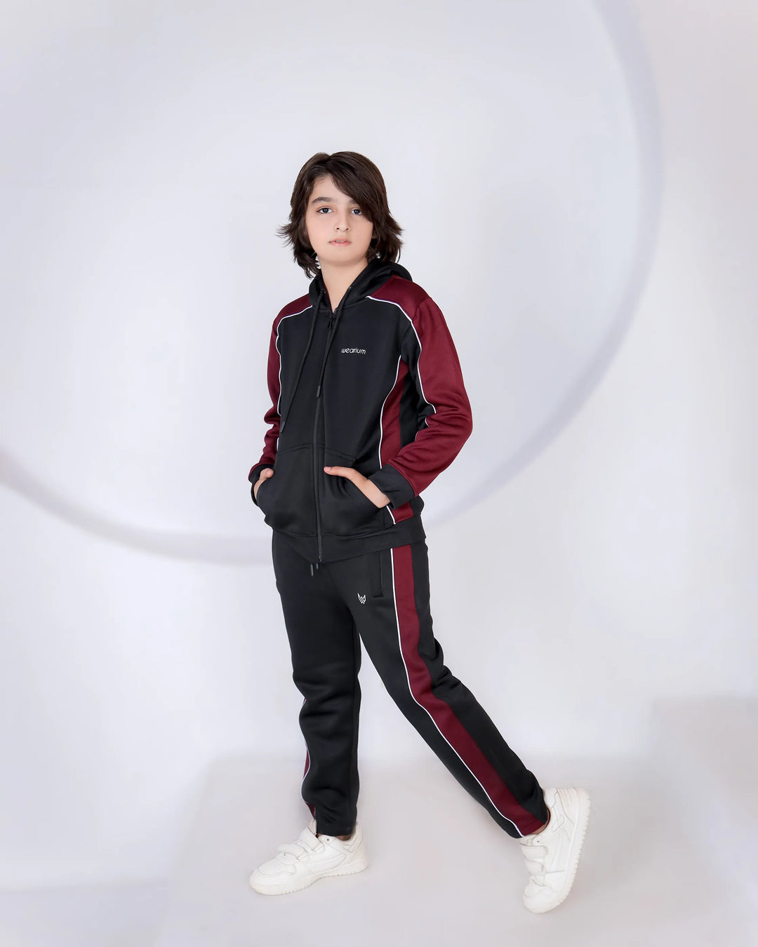 Kids black maroon hoodie tracksuit