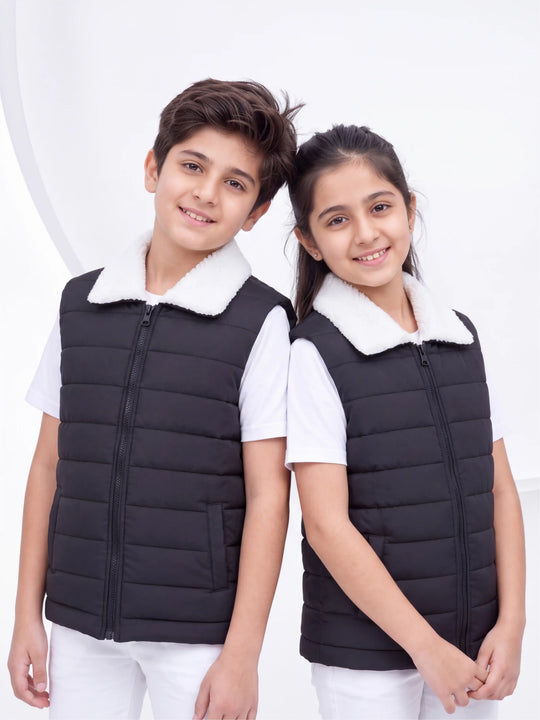 Elegant Sherpa Puffer Jacket - Black Kids