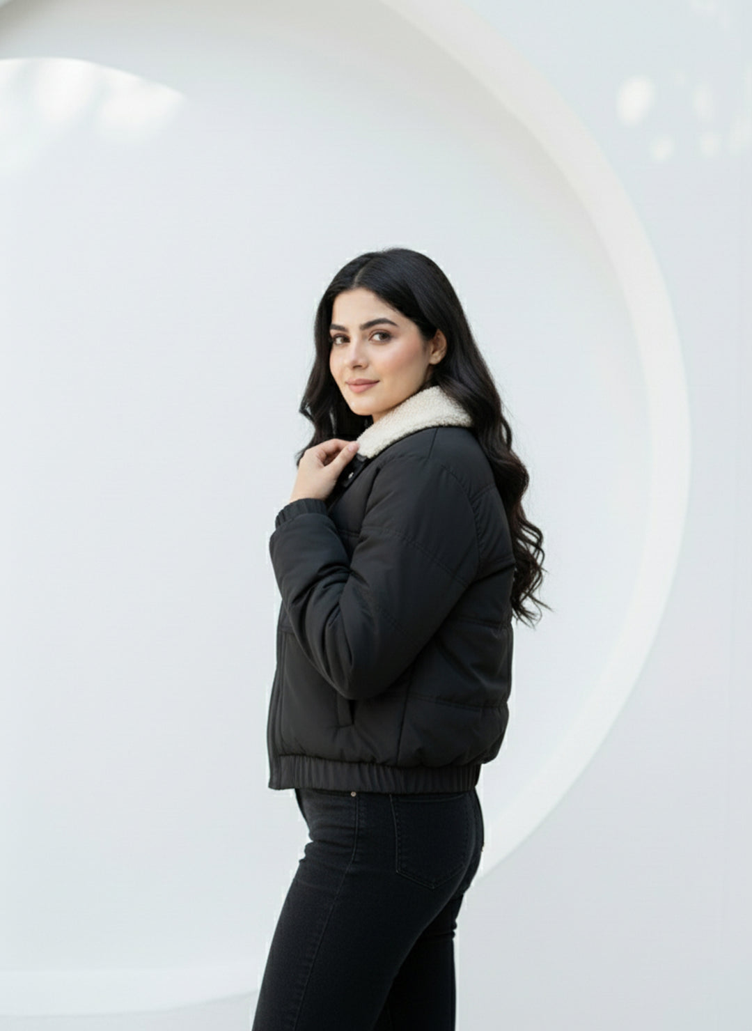 Solid Sherpa Sheild Jacket - Black