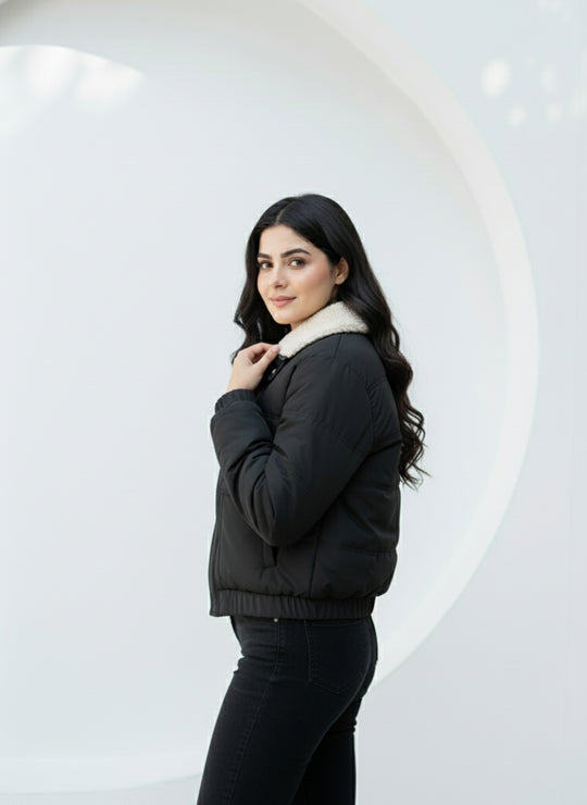 Solid Sherpa Sheild Jacket - Black