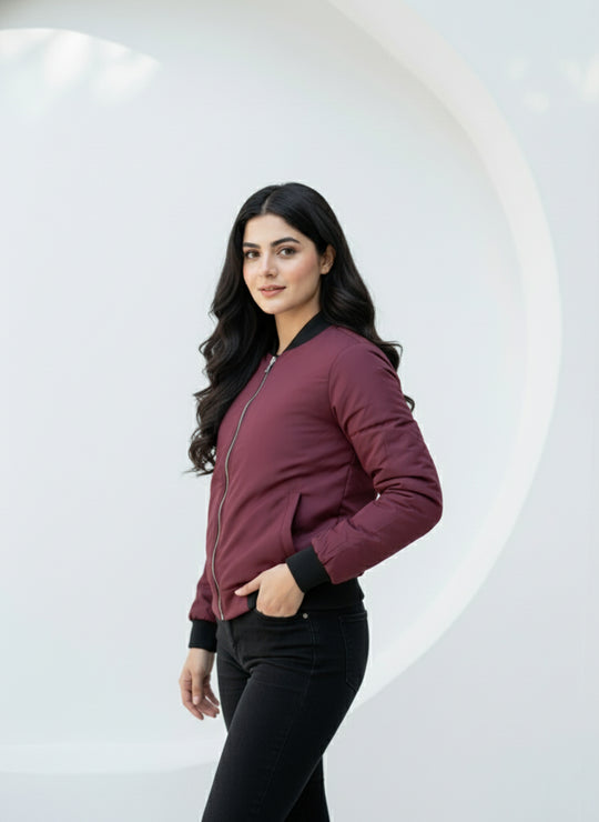 Burgundy Black Trim Jacket - Superior Quality