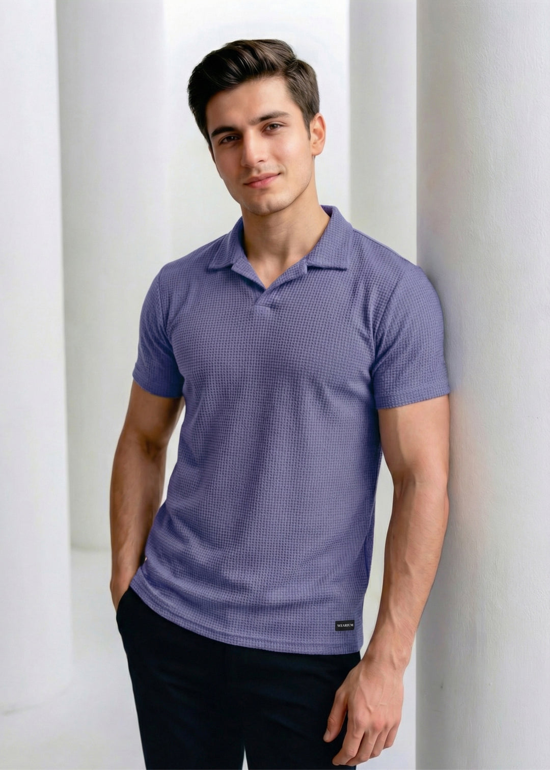 Imported Waffle Weave - Zinc Polo