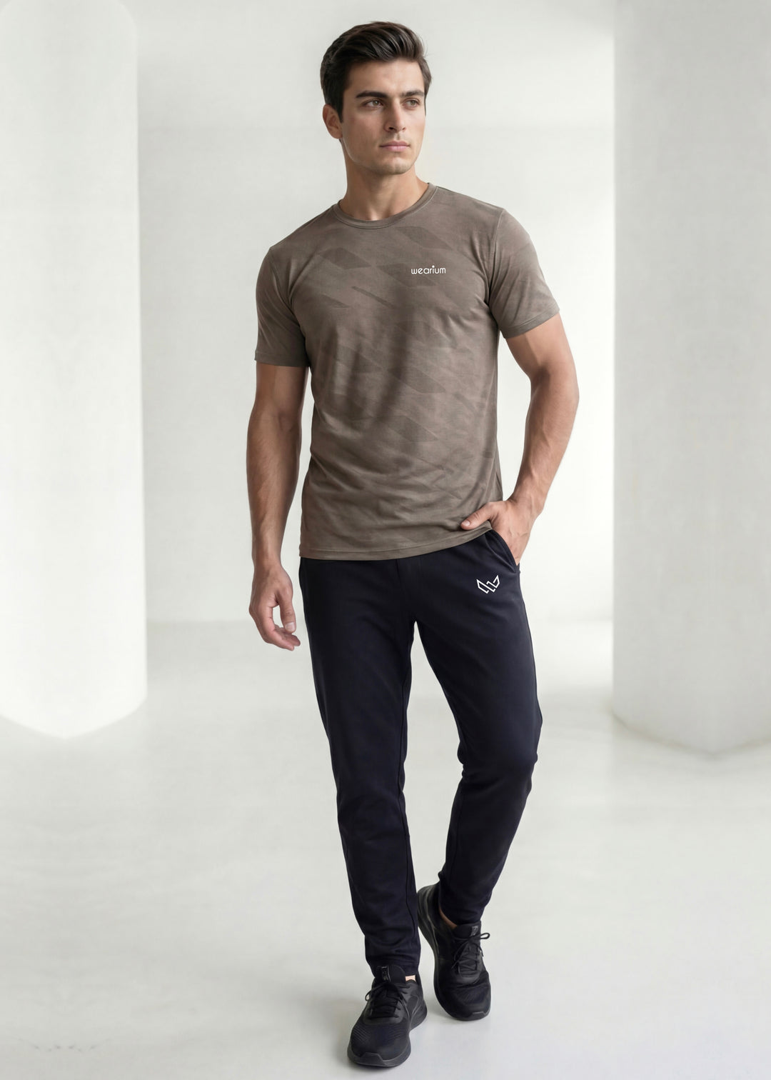 Geometric Jacquard Khaki - Spendex Tee Tracksuit