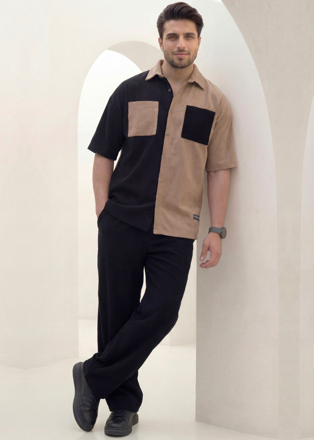 Dune Split - Khaki/Black Premium Safari Suit