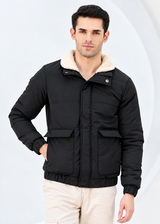 Solid Sherpa Sheild Jacket - Black