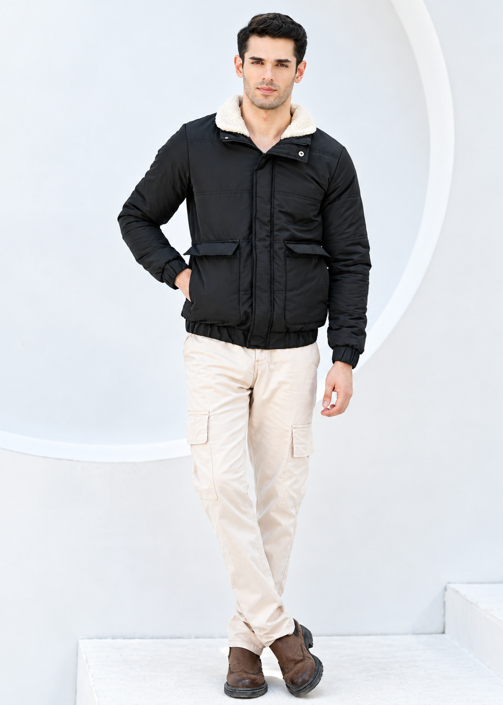 Solid Sherpa Sheild Jacket - Black