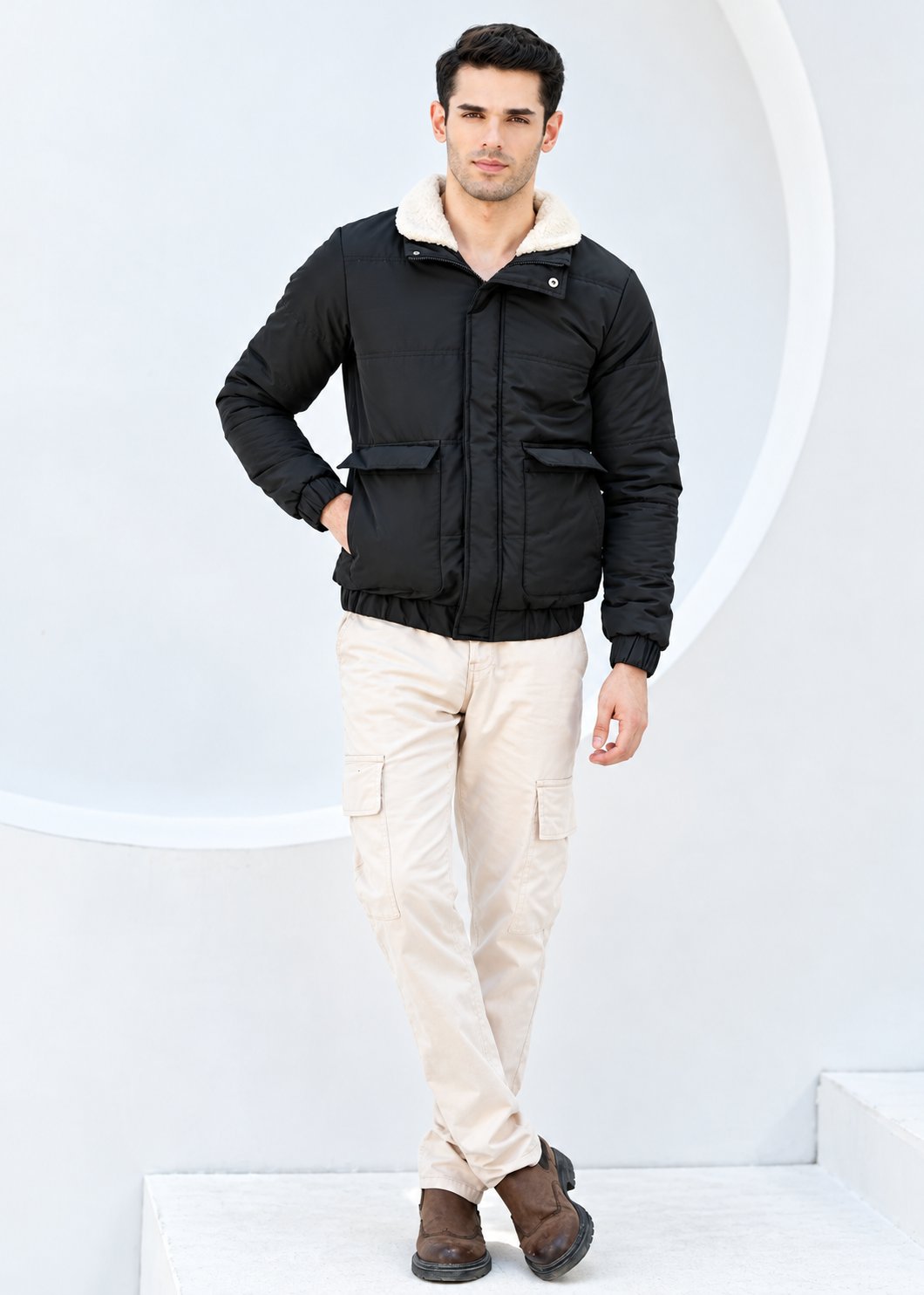 Solid Sherpa Sheild Jacket - Black