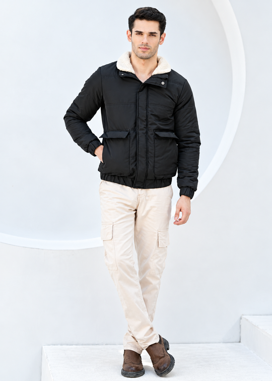 Solid Sherpa Sheild Jacket - Black