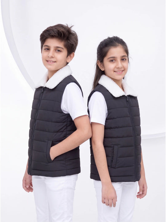 Elegant Sherpa Puffer Jacket - Black Kids