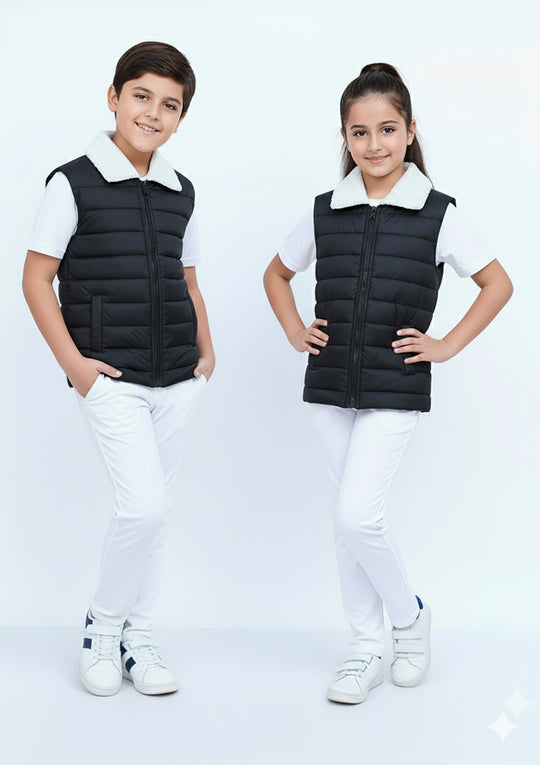 Elegant Sherpa Puffer - Black Kids