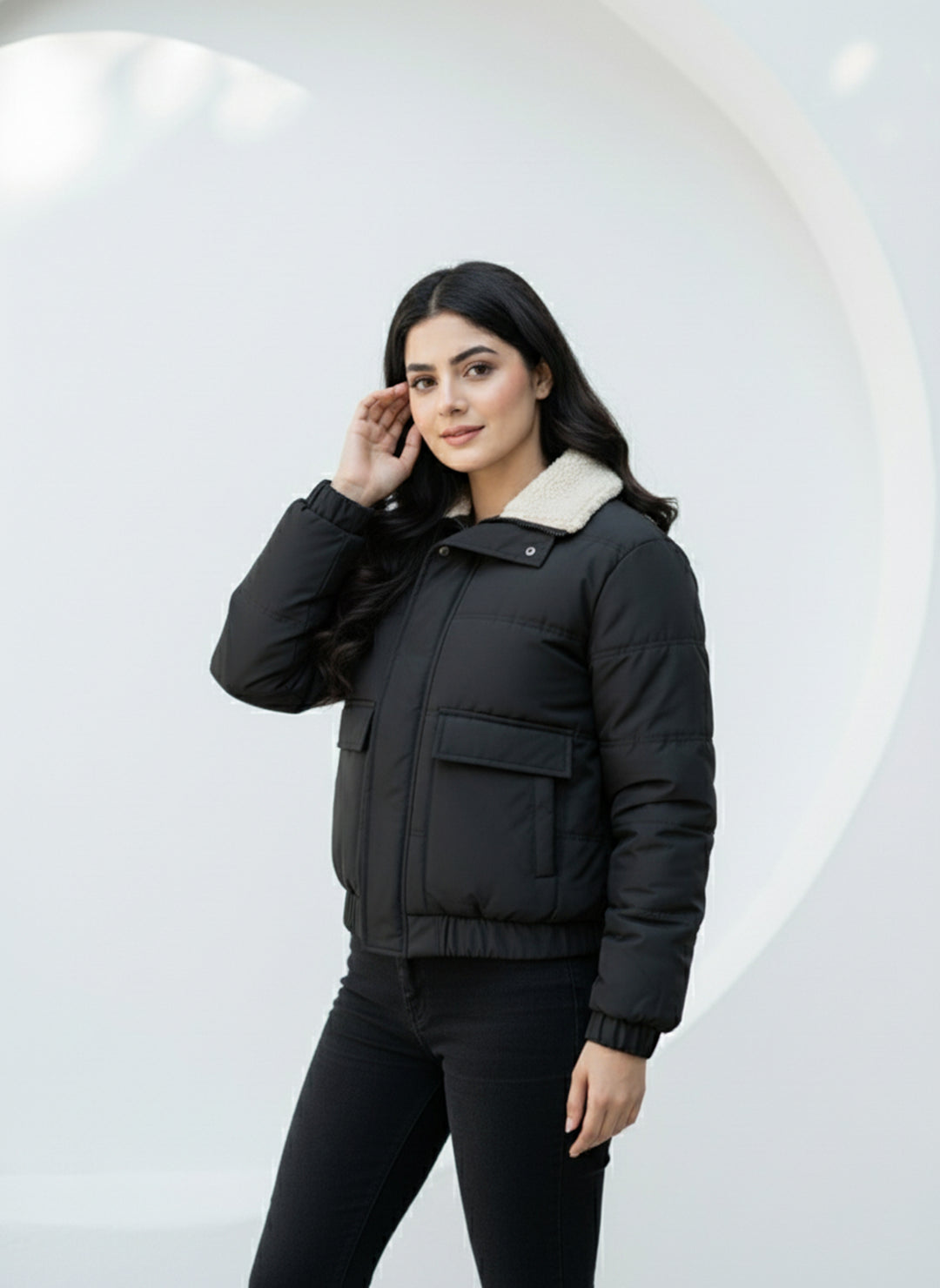 Solid Sherpa Sheild Jacket - Black