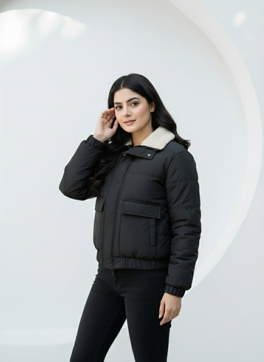 Solid Sherpa Sheild Jacket - Black