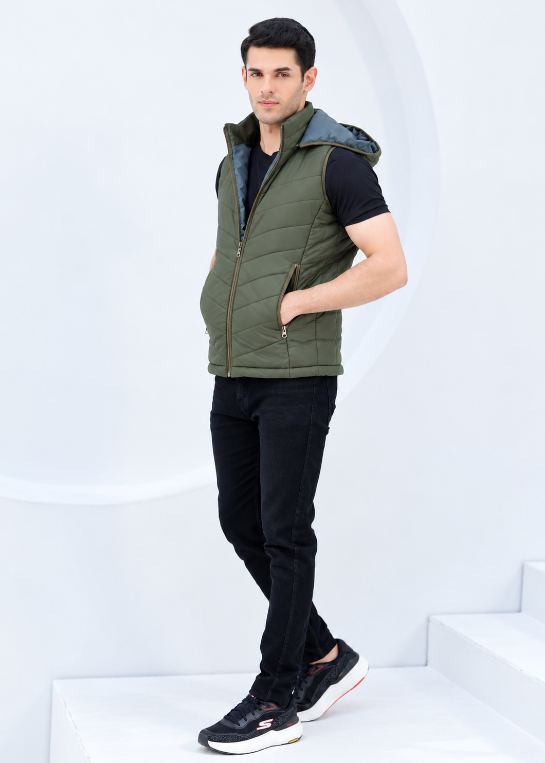 Olive Cloud Vest - Removable Hood