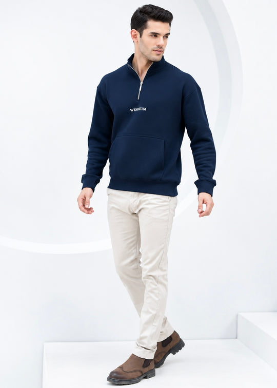 Quarter Zip Sweatshirt Navy - Premium Cotton Fleece