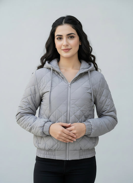 Diamond Quilted Jacket - High Value Silver