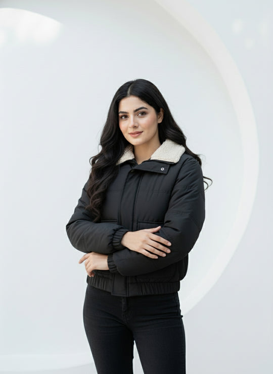 Solid Sherpa Sheild Jacket - Black