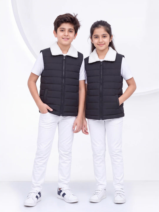 Elegant Sherpa Puffer Jacket - Black Kids