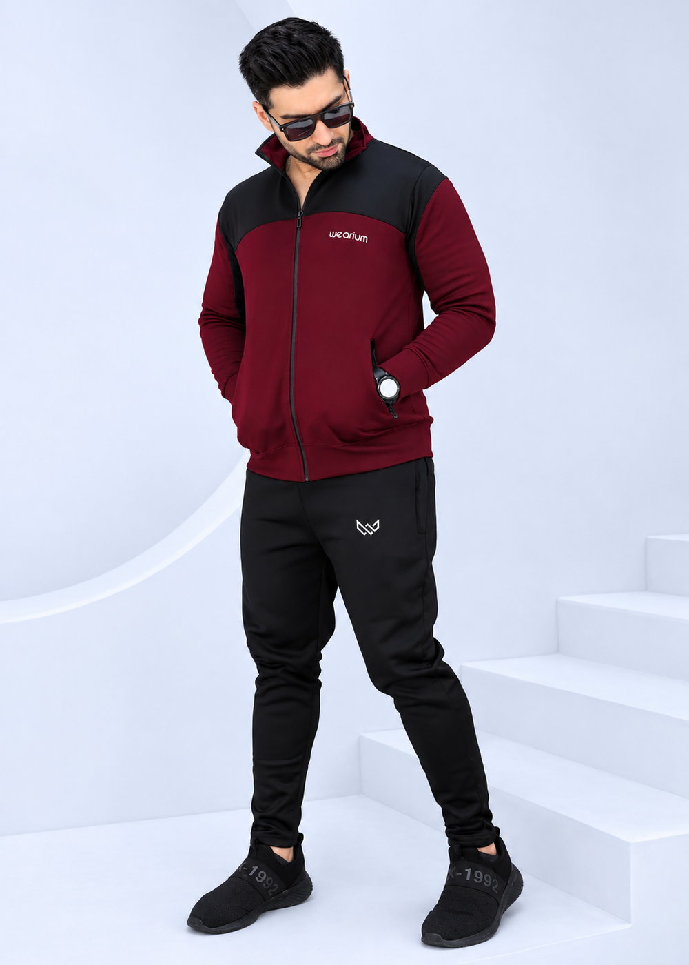 Active Streetwear - Burgundy/Black Winter Tracksuit
