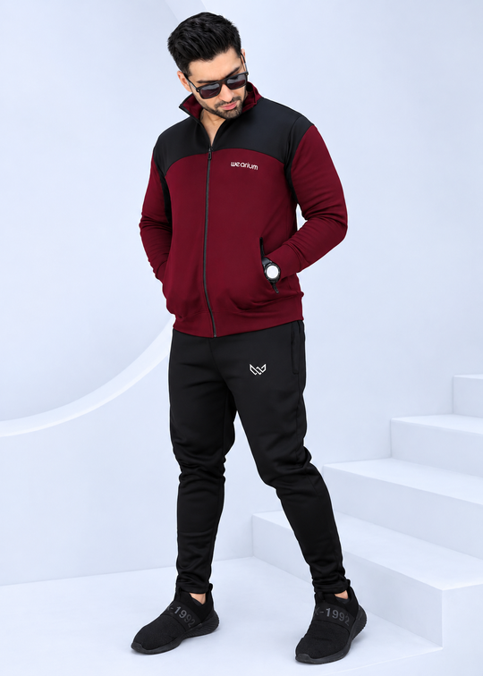 Active Streetwear - Burgundy/Black Winter Tracksuit