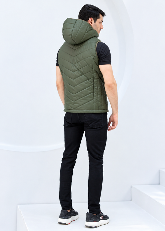 Olive Cloud Vest - Removable Hood